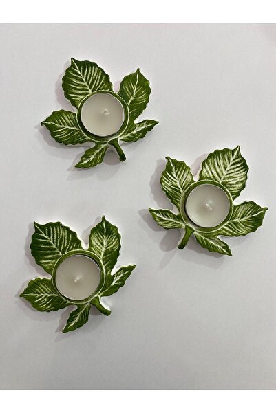 Mor Villa Üçlü Tealight,Yaprak Şekilli Mumluk,Dekoratif Obje,Biblo,Tealight D...
