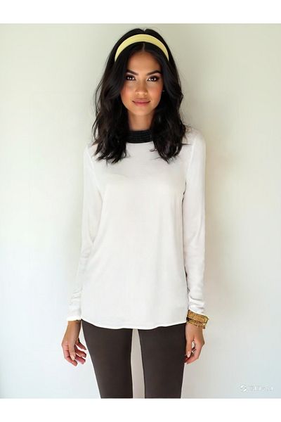HALLHUBER Chinese Silk Collar Full Stone Lined Long Sleeve Bluz