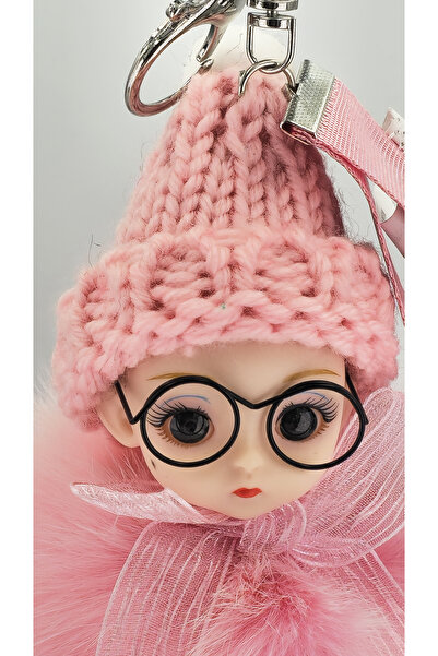 shop Doll Keychain with Plush Glasses , Zinc Carabiner Hook