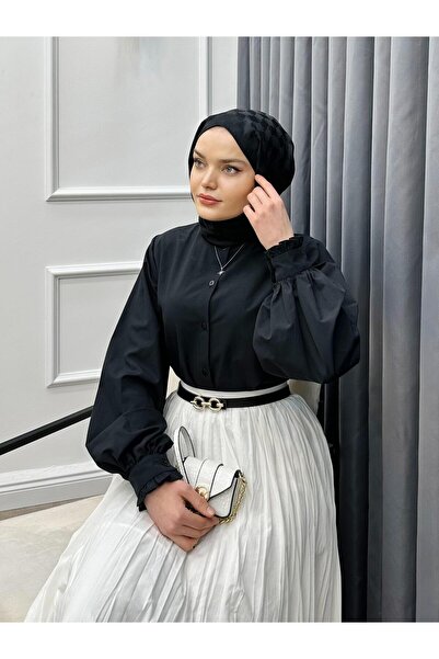 bezenstore HAKİM YAKA POPLİN GÖMLEK SİYAH