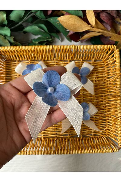 la minör Ready-Made Bowknot Checked Linen Ribbon with Flowers (-25 Pieces)