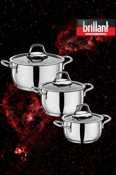 Brillant Luxury Steel Cookware Set 6 Pieces 14/16/18 cm 3-Piece Stainless Cookware Set