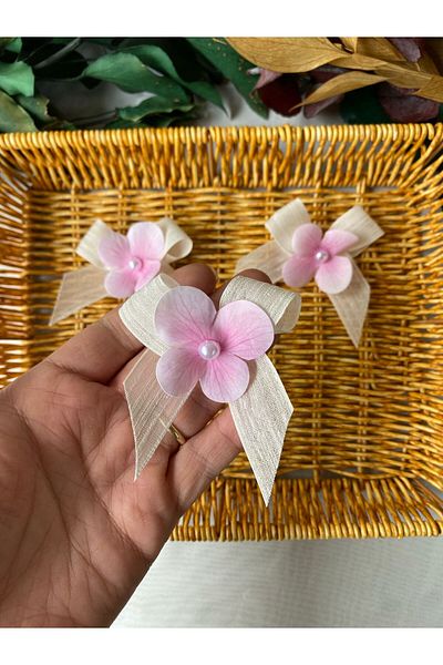 la minör Ready-Made Bowknot Checked Linen Ribbon with Flowers (-25 Pieces)