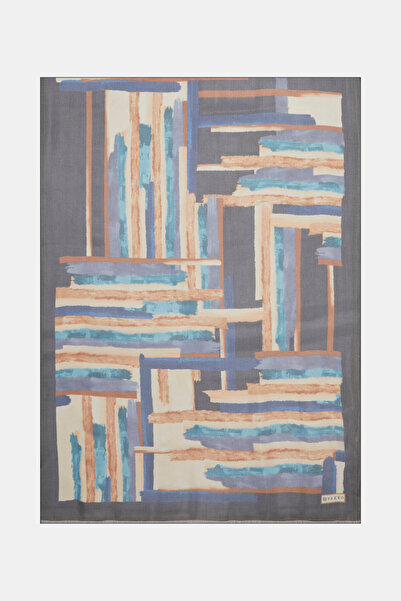 Vakko LACİVERT GEOMETRİK DESENLİ VUAL ŞAL