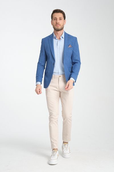 Frappoli Nipoyee Ανδρικό Σκούρο Μπλε Battal Plus Size Μπουφάν Basic Sports Blazer με επένδυση με κουμπιά