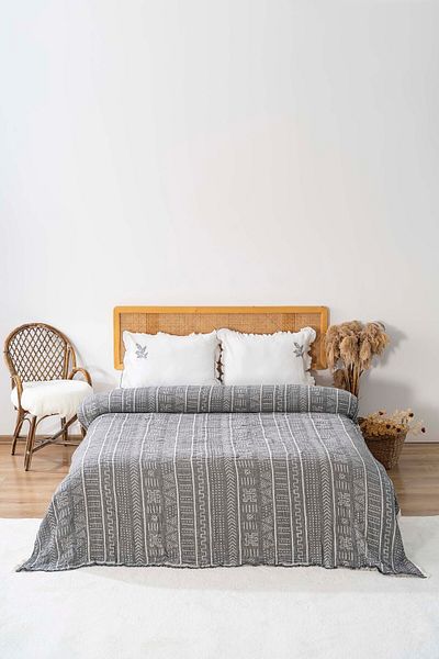 Rivaİstanbul Etno Anthracite Double 100% Cotton Muslin Pique & Bedspread