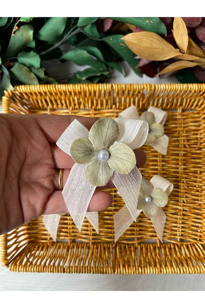 la minör Ready-Made Bowknot Checked Linen Ribbon with Flowers (-25 Pieces)