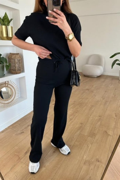 YAKAMEL Women's Seasonal Short Sleeve Corded 2-Piece Set