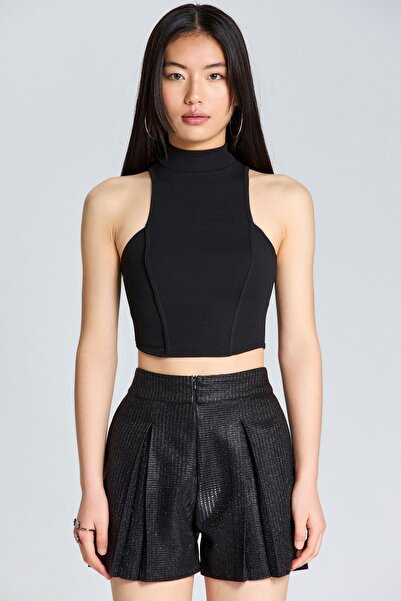 World Fashion Trends 1839 Bluză neagră fără mâneci cu fermoar la spate