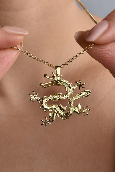 Nox Jewelry 14 Ayar Altın Mikron Kaplama Ejderha Figürlü Gümüş Kolye – Güç ve...