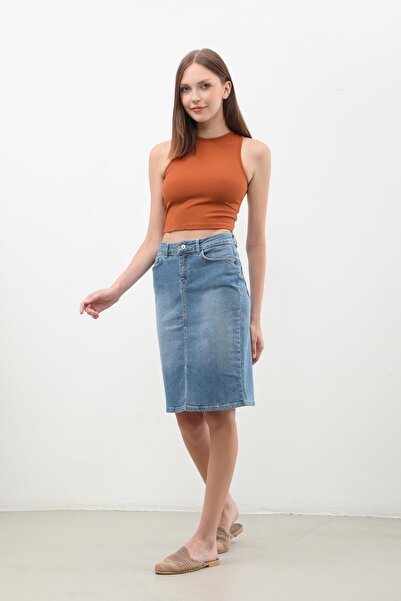 BANNY JEANS Fusta mini-jeans cu fante de damă