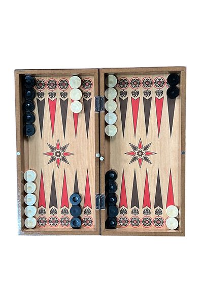 ESER Medium Size Star Patterned Wooden Backgammon and Chess Set 44 X 44 cm