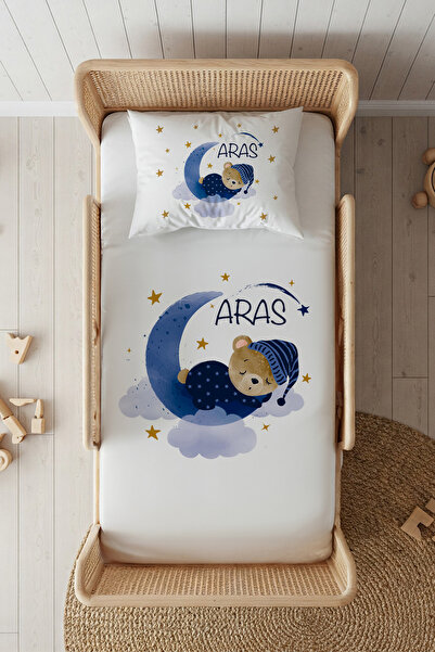 Lilabio %100 Pamuk Saten İsme Özel İsimli 100x200 Tek Kişilik Lastikli Çarşaf...