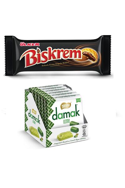 Ülker Biscuit Cream Cocoa 100 Gr and Nestle Crushed Pistachio Pieces White Chocolate 55 Gr X 6 Pieces