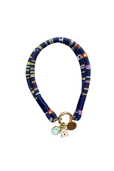 JesPawty Navy Blue Rope Cat Dog Necklace with Charm Ends