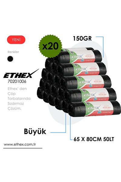 Ethex Industrial Large Size Garbage Bag (10 Pcs 150Gr 65 X 80cm 30Lt 20Roll)