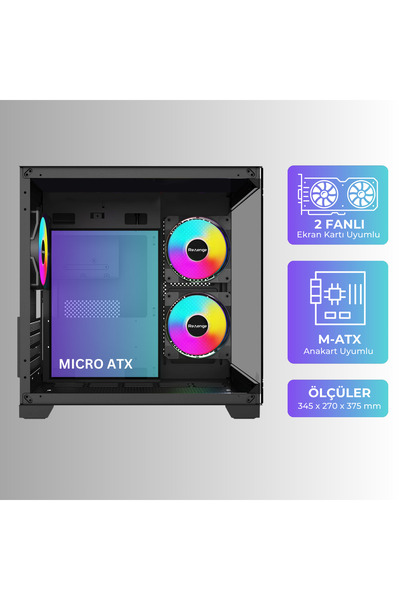 Revenge Nova Siyah 3 Rgb Fanlı Temperli Cam Panel M-atx Gaming Oyuncu Bilgisayar Kasası