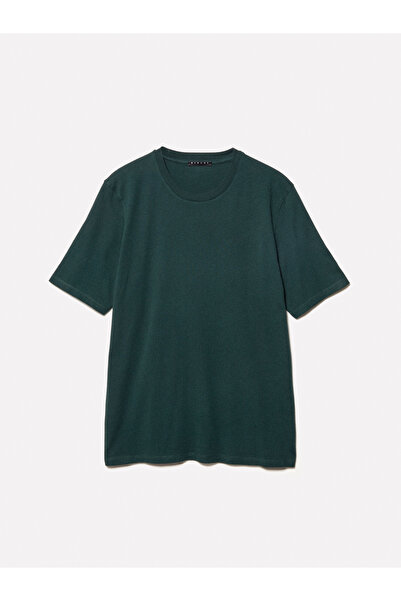 Sisley Ανδρικό μπλουζάκι με κοντό μανίκι, σκούρο πράσινο, 100% βαμβάκι, κανονική εφαρμογή, με λαιμόκοψη ποδηλάτου