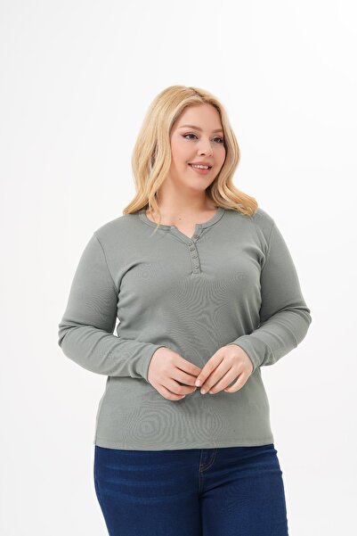 Siyezen Μπλούζα από βαμβάκι και λύκρα με λεπτομέρεια με κουμπιά σε μεγάλο μέγ...