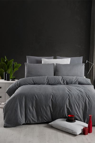 MyStory Home Set cuvertură de pilota unică cu cearșafuri elastice negru satinat