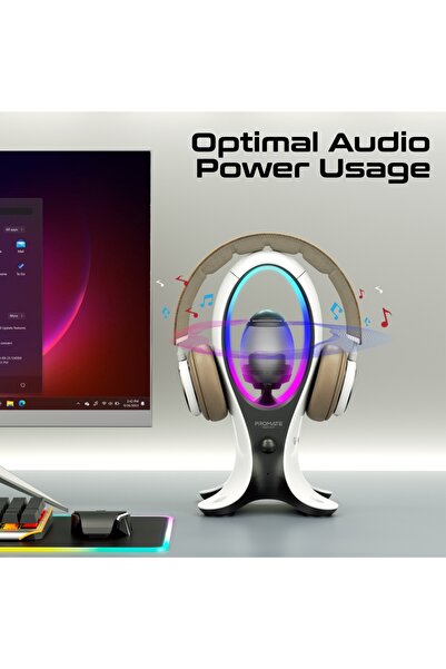 Promate 4-In-1 TWS Speaker with Headset Stand and USB Hub, USB-C and Dual USB-A Portsm, RGB Lighting Modes