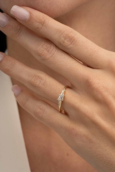 Sümer Telkari Markiz Taşlı Altın Kaplama Gümüş İnce Yüzük 5952