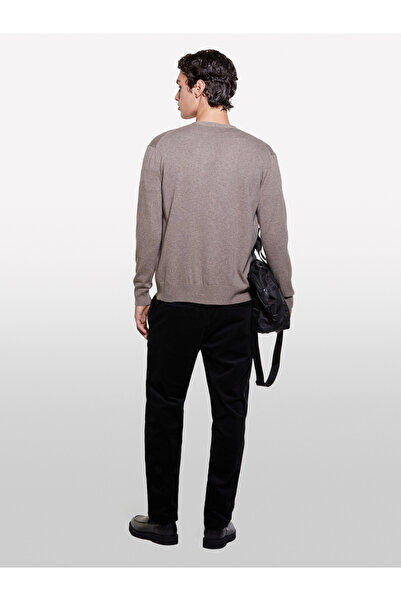 Sisley Men's Brown Melange Wool Blended Long Sleeve Ribbed Cardigan