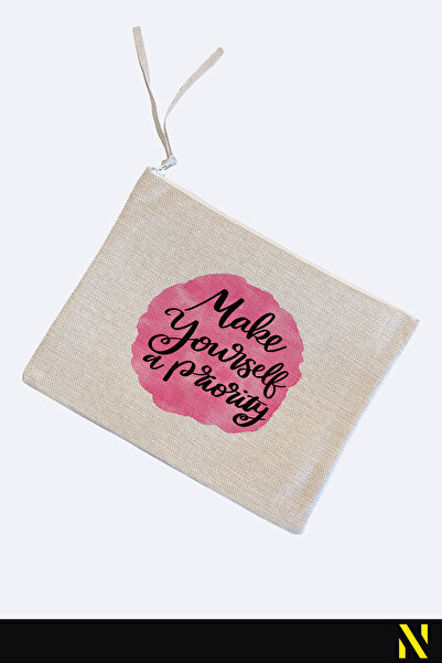 nilizma Make Yourself a Priority Patterned Linen Handbag