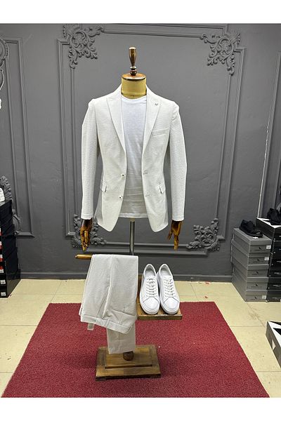 ALTINYILDIZ CLASSICS Extra Slim Fit Slim Fit Mono Collar Ecru Suit