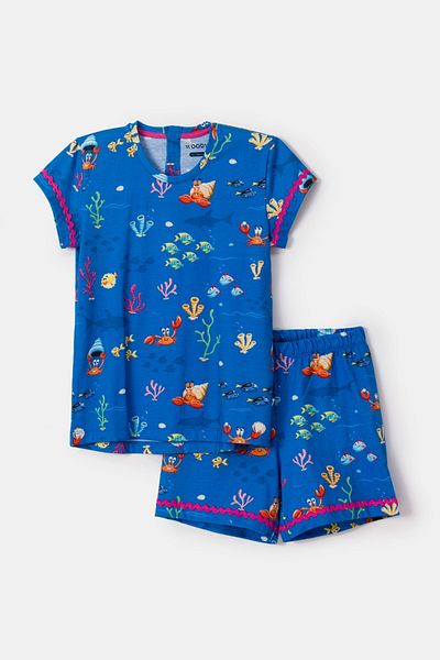 Woody Pijama pentru fete de 2-8 ani-Wpf - 916-Crab Printed Blue