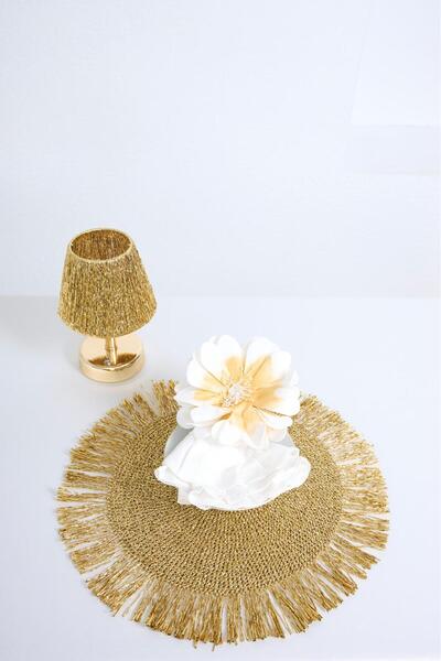 Maison Avf Gold Fringed Knitted Doily / Placemat