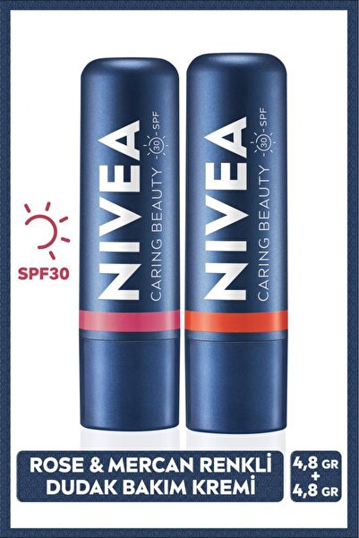 NIVEA Rose Renkli Nemlendirici Dudak Bakım Kremi Ve Mercan Dudak Bakım Kremi 4,8gr Spf30, Allık Etkisi