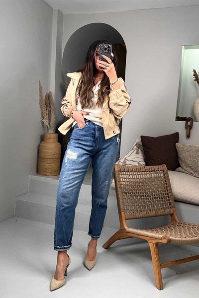 Sohotique By P Pantaloni de jeans pentru mama cu detaliu albastru