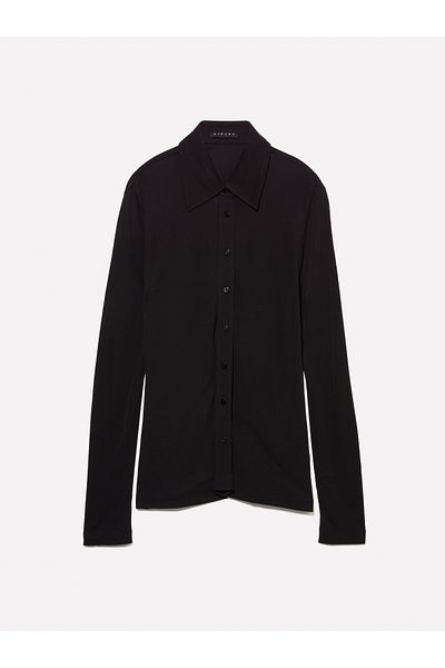 Sisley Women's Black 100% Viscose Slim Fit Buttoned Pointed Collar Jersey Shirt
