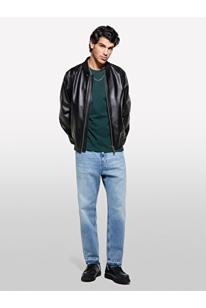 Sisley Ανδρικό μπλουζάκι με κοντό μανίκι, σκούρο πράσινο, 100% βαμβάκι, κανονική εφαρμογή, με λαιμόκοψη ποδηλάτου