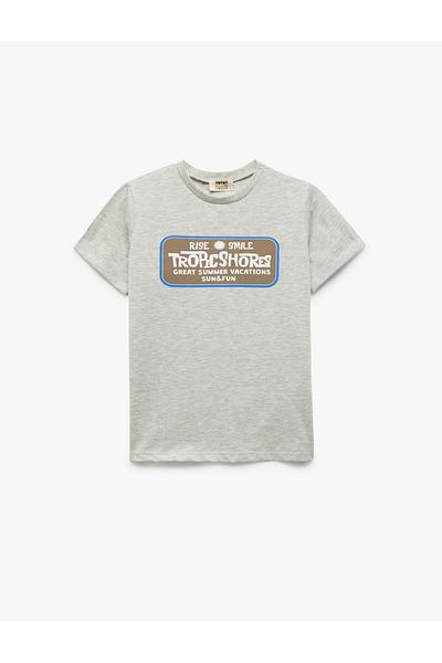 Koton Print Detailed Crew Neck Short Sleeve Gray Boy's T-Shirt 5Skb10319Tk