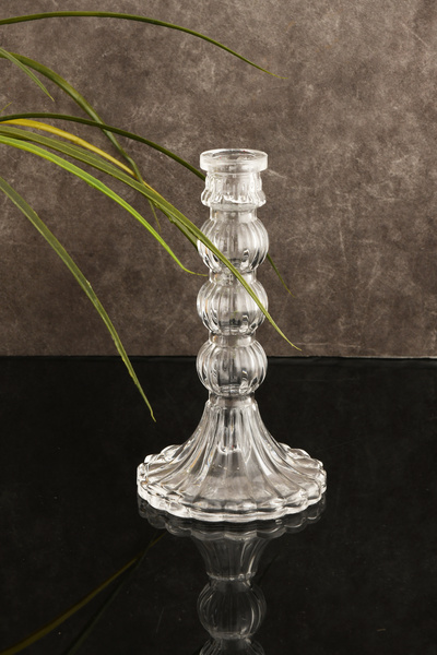 TR Turan Collection MİA Cam Şamdan Büyük Dekoratif Krıstal Görünümlü Mumluk Ş...