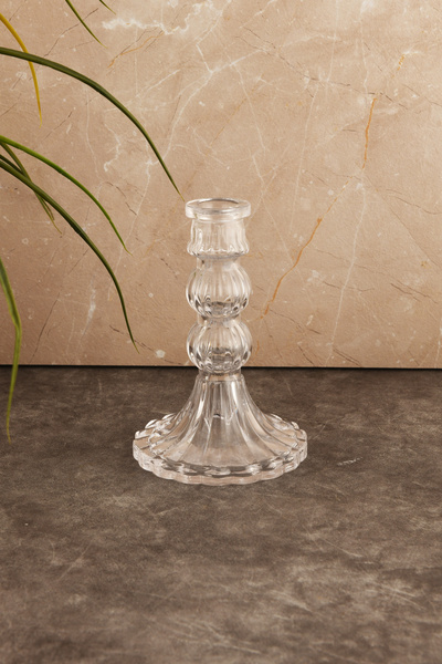 TR Turan Collection MİA Cam Şamdan Orta Dekoratif Krıstal Görünümlü Mumluk Şa...