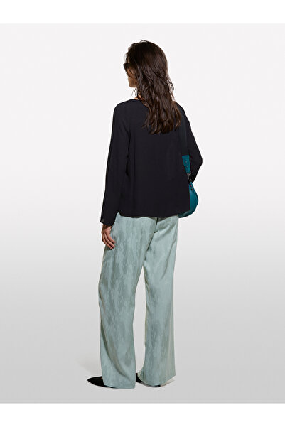 Sisley Women's Black 100% Viscose Relaxed Cut Side Slits Boat Neck Blouse