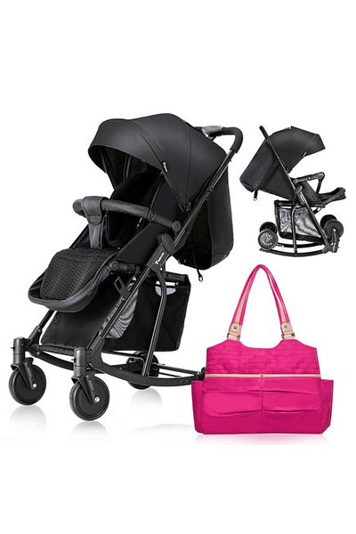 TEKNUM Teknum Stroller With Rocker w/ Pink Diaper tote Bag- Black