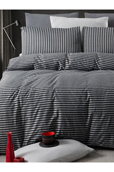 MyStory Home Double Duvet Cover Set with Elastic Sheets Satin Black