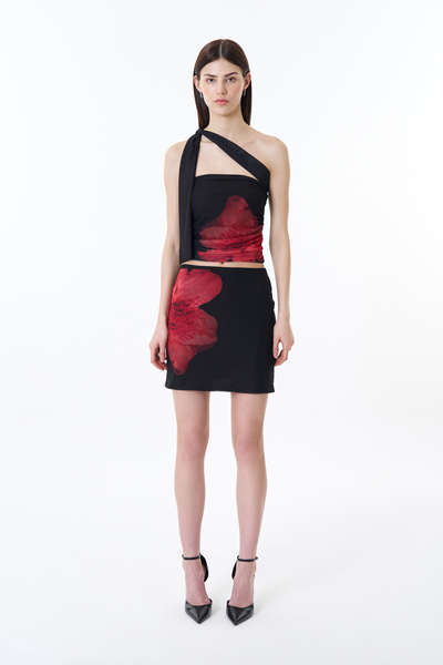 Quzu Чорна міні-спідниця - з великим квітковим візерунком