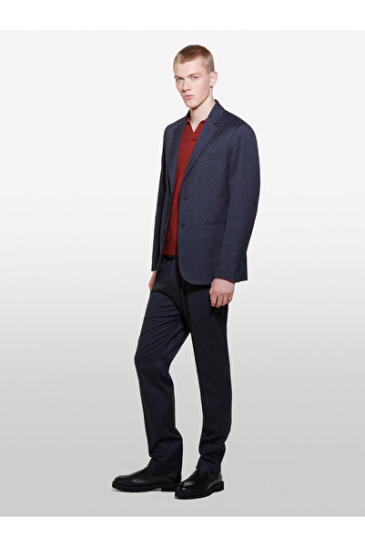 Sisley Men's Anthracite Viscose Blended Stripe Pocket Two Button Pointed Collar Jacket