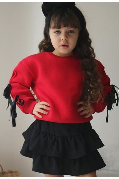 Bala 3 Thread Raised Girl's Sleeve Detail Skirt Blouse Set