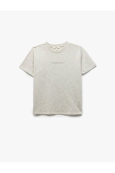 Koton Crew Neck Short Sleeve Printed Gray Women's T-Shirt 5Sak50131Ek
