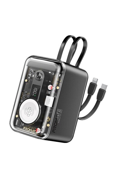 Promate 20000 mAh Power Bank,USB-C ,Lightning Cables, PD65W USB-C Port,27W USB-A Port,3W Apple Watch Charger