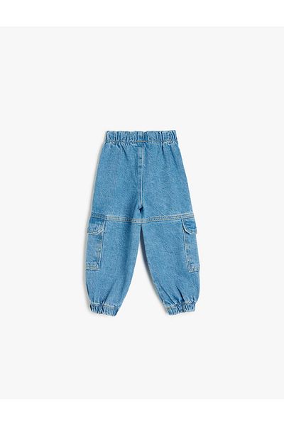 Koton Pantaloni de jogger din bumbac cu talie înaltă, cu buzunare cargo, pantaloni de jeans pentru fetiță Indigo 5smg40009ad