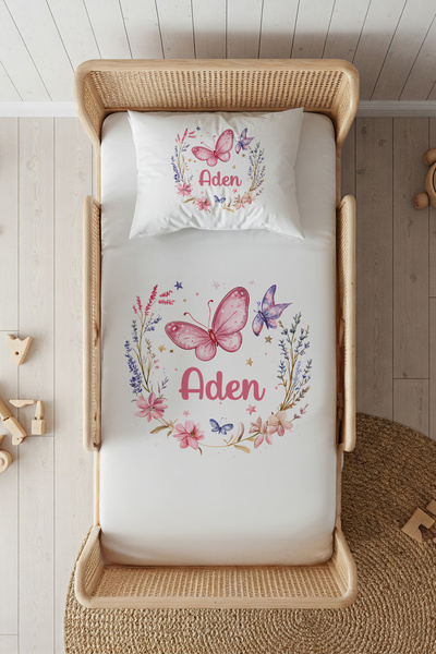 Lilabio %100 Pamuk Saten İsme Özel İsimli 100x200 Tek Kişilik Lastikli Çarşaf...