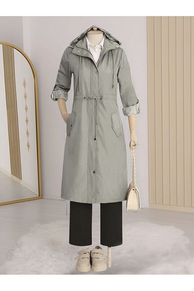 Modamorfo Gray Striped Lining Trench Coat