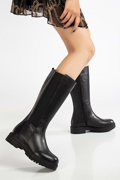 ANALİN SHOES Γυναικείες μπότες από γνήσιο δέρμα μαύρο - Ελαστικό και φερμουάρ